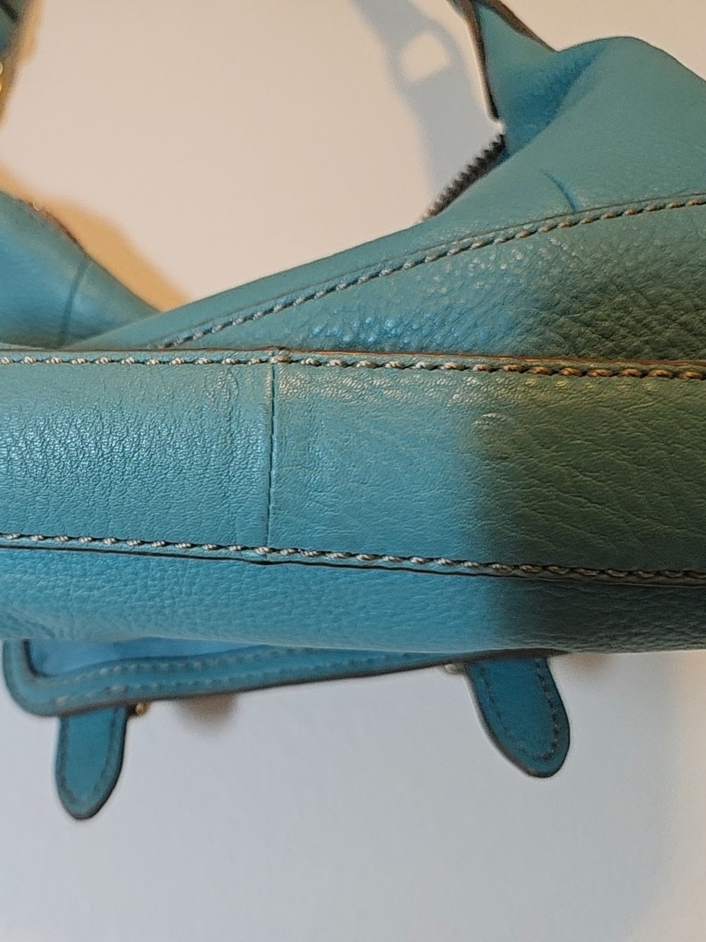 Fossil Teal Leather Shoulder Bag with Front Buckle Pocket - Picture 4 of 5